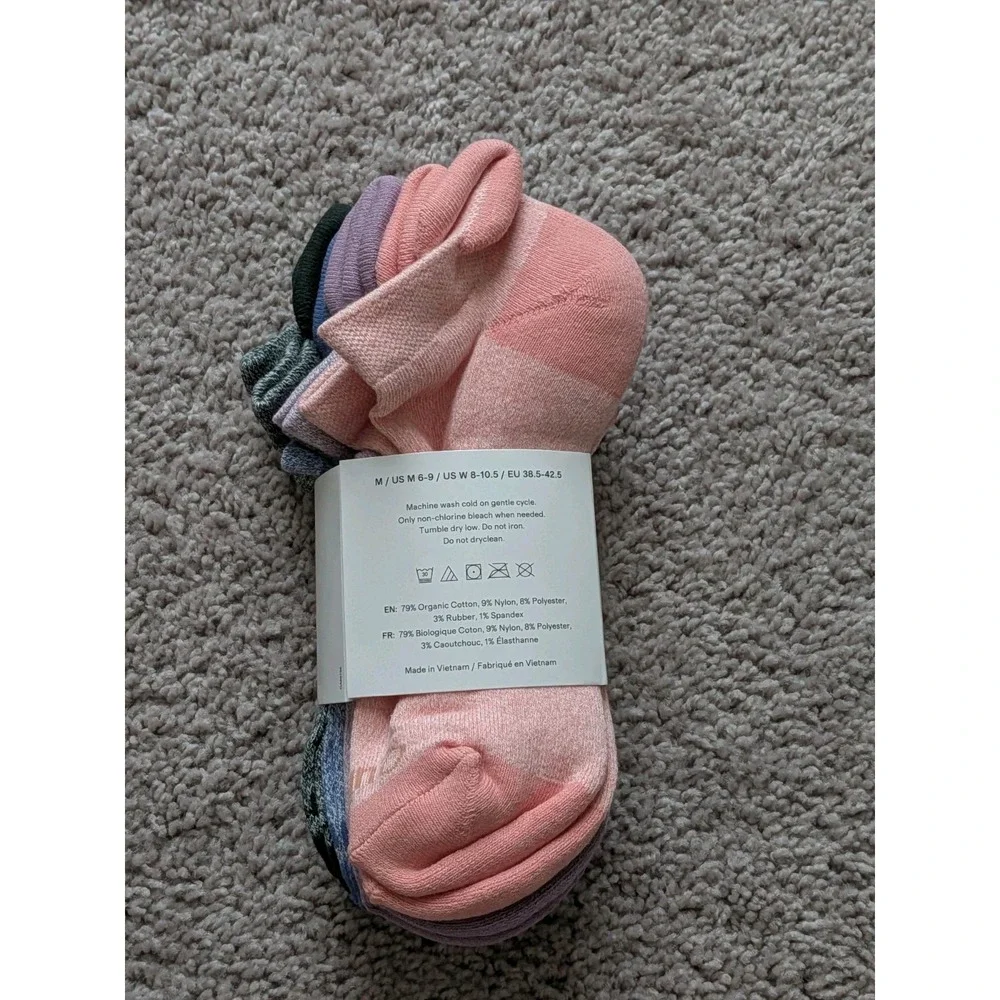Quince Everyday Cotton Colorblock Marl Ankle Socks 4-pack Medium Pink/Blue NWT